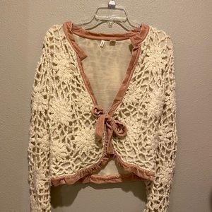 Moth Pink Velvet Trim Cardigan